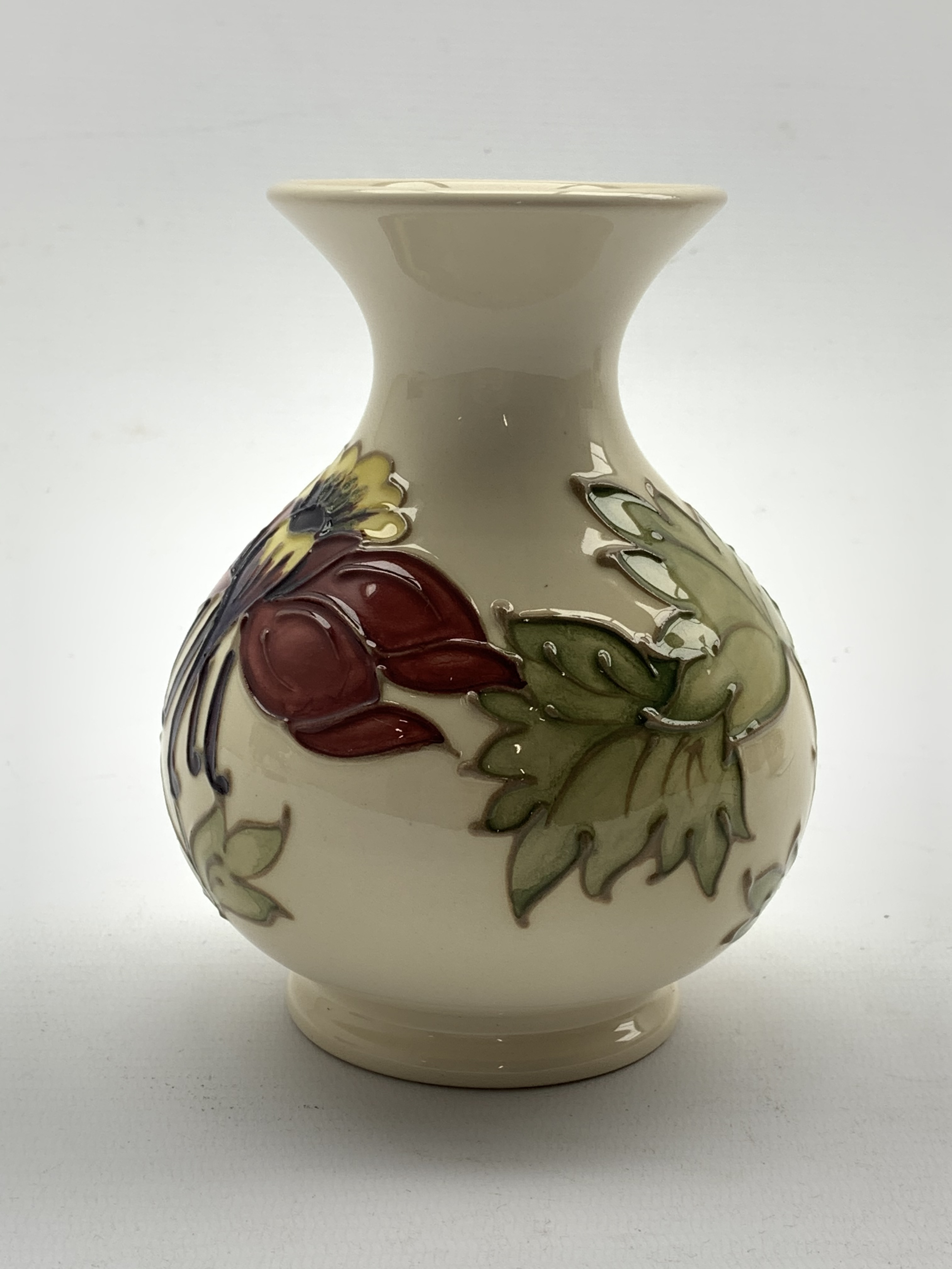 Moorcroft baluster vase decorated in the Aquilegia pattern on a cream ground H13cm - Image 2 of 2
