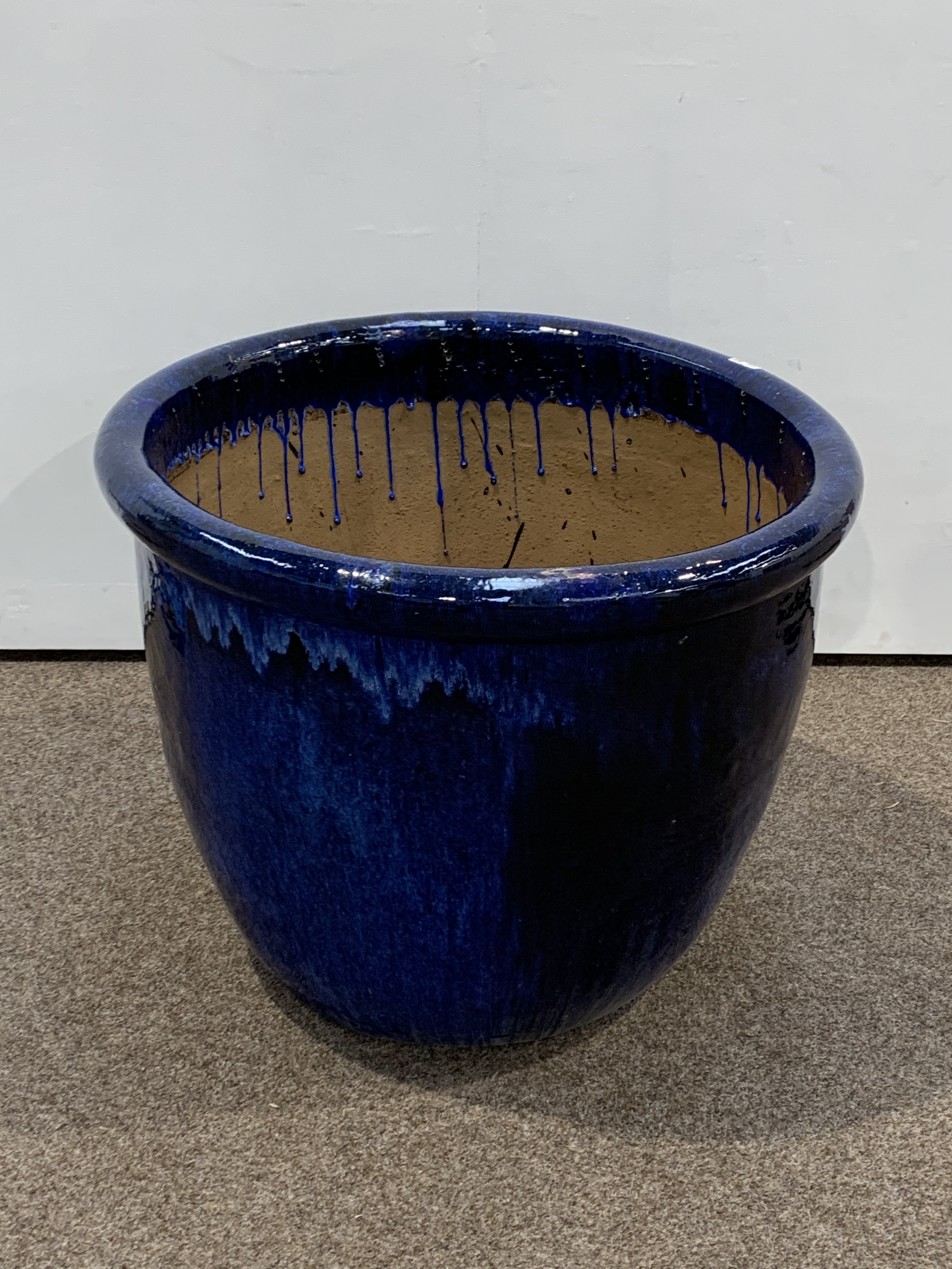 Large blue glazed terracotta planter,