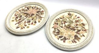 Pair of oval pressed flower pictures in white and gilt frames 30cm x 25cm Condition