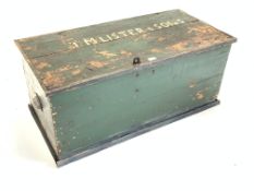 19th century painted pine blanket box, the lid reading J.M.