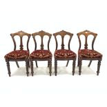Set four Victorian mahogany dining chairs, with upholstered seat and turned fluted supports,