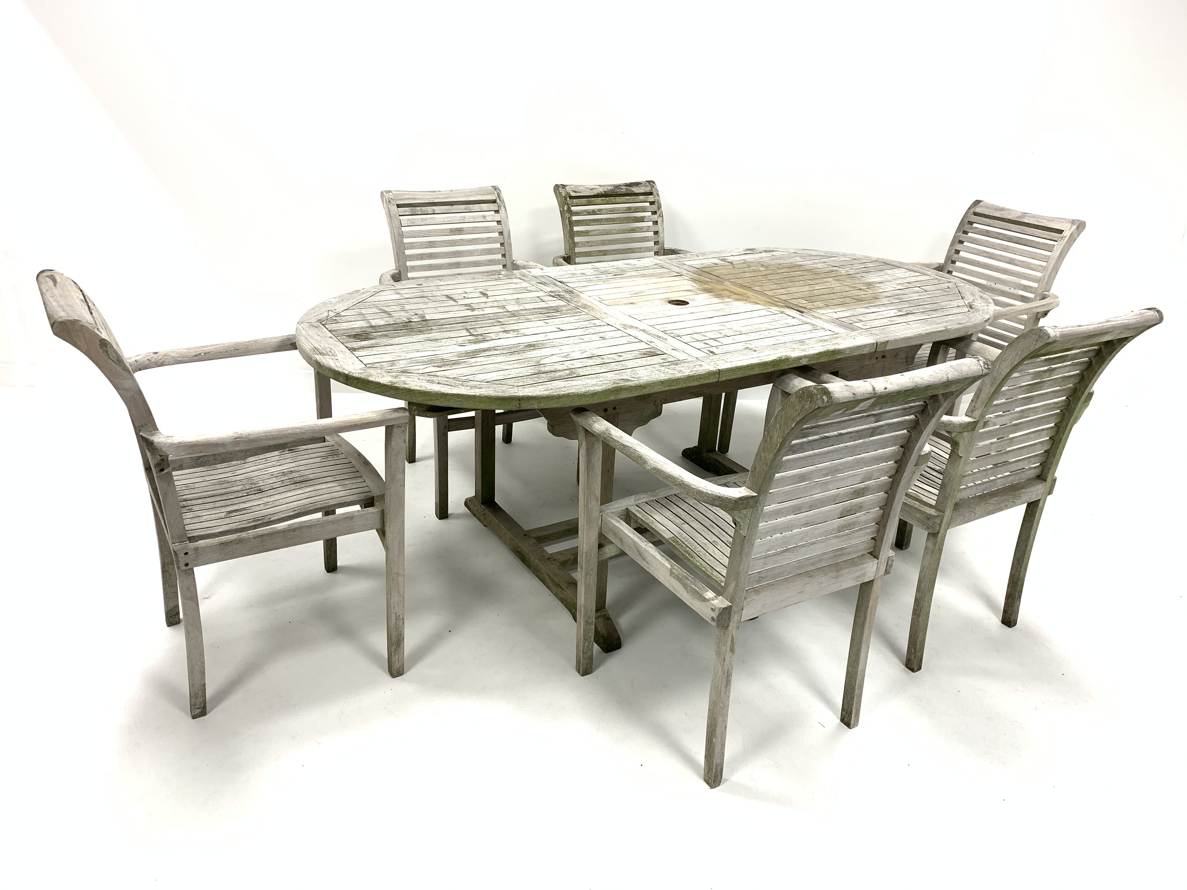 Teak extending garden table with concealed leaf, (211cm x 100cm,