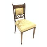 Late 19th century rosewood side chair with brass string inlay, simulated Boulle work cresting rail,