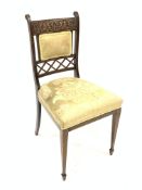 Late 19th century rosewood side chair with brass string inlay, simulated Boulle work cresting rail,