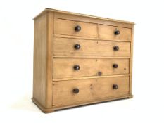 Late Victorian pine chest of two short and three long graduating drawers,