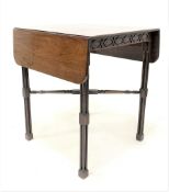 George III style mahogany drop leaf occasional table, with blind fret work frieze,