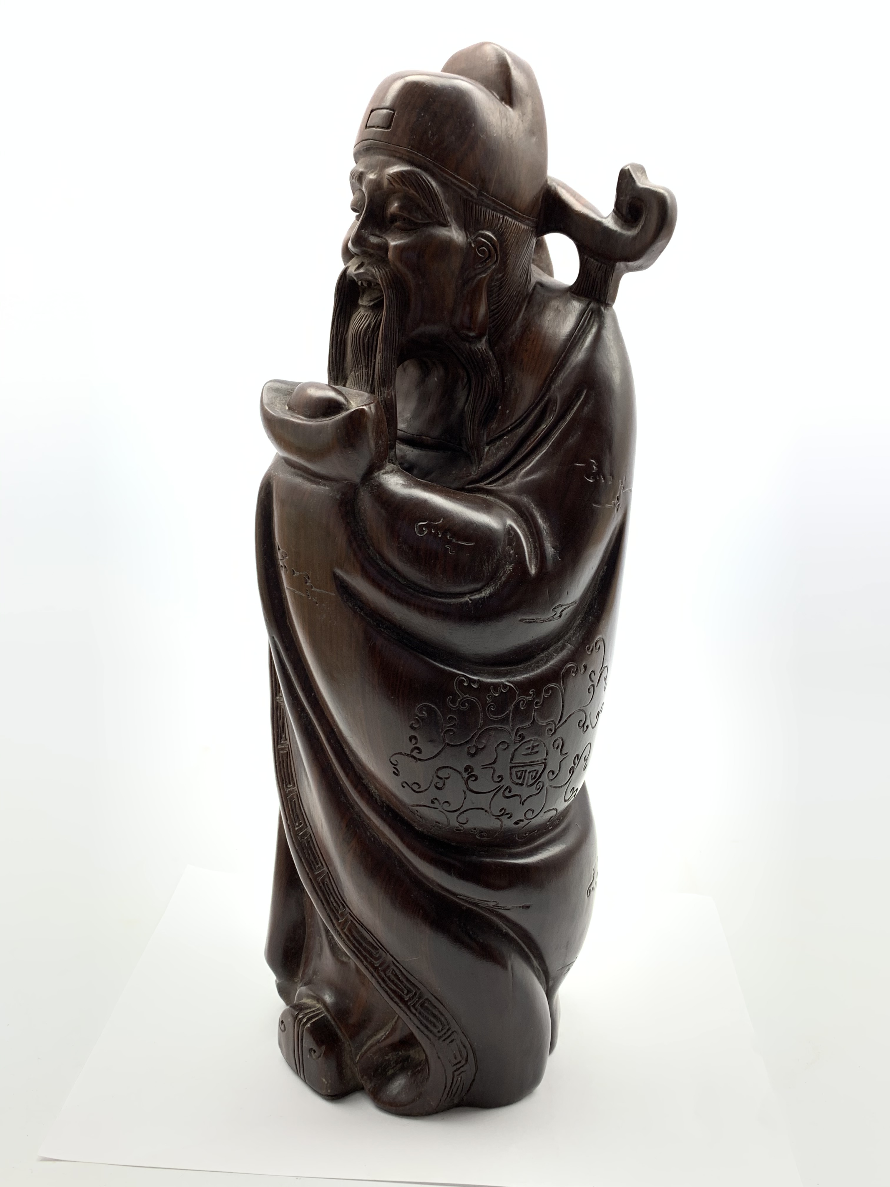 Carved hardwood standing figure of Chinese deity H32cm Condition Report & Further - Image 2 of 2