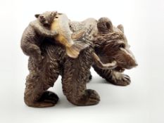 Carved wooden model of a bear with cub and fish 35cm x 45cm Condition Report & Further