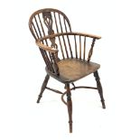 19th century yew wood and ash Windsor armchair, with hoop back,