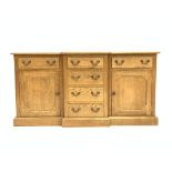 Solid oak breakfront sideboard fitted with six drawers and two cupboards, W172cm, H86cm,