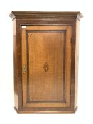 19th century oak and mahogany banded corner cupboard, with chequered, sting and shell inlay,