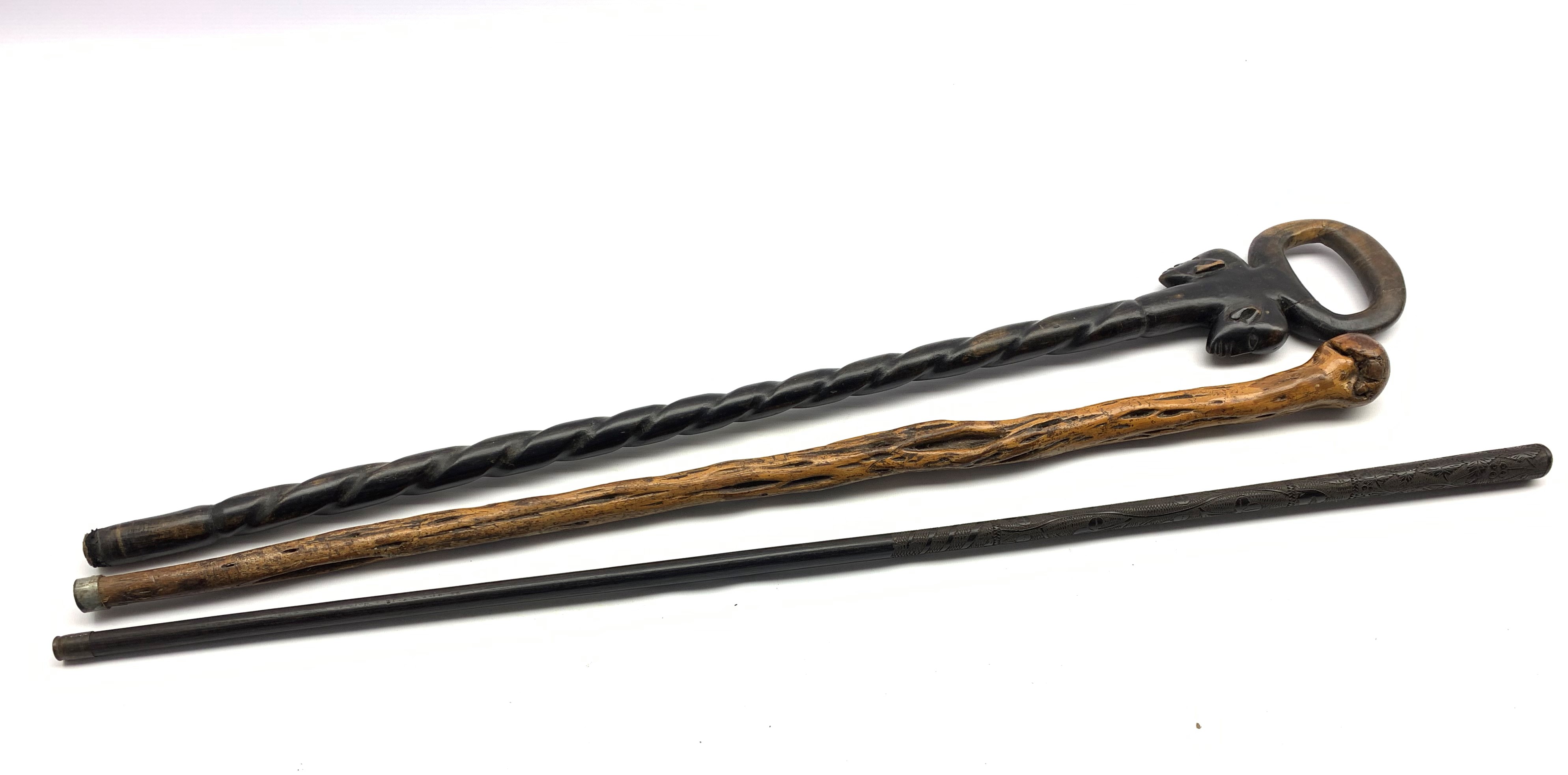 Irish bog oak walking stick L92cm,