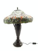 Ceramic vase column table lamp with Tiffany style shade H60cm Condition Report & Further