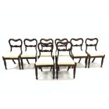 Set 8 Victorian rosewood dining chairs, with serpentine cresting rail and scroll carved bar,