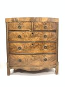 19th century mahogany bow front chest fitted with two short and three long graduating drawers