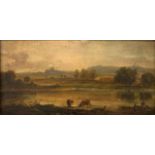 English School19th century oil on board of a rural landscape 23cm x 46cm Condition Report