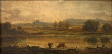 English School19th century oil on board of a rural landscape 23cm x 46cm Condition Report