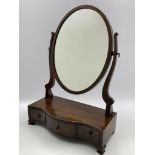 Mahogany dressing table mirror with three drawers, H62cm, W42cm,