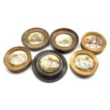 Collection of six 19th Century Pratt ware pot lids including 'The Times', 'I see you my boy',
