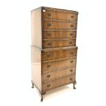 Early 20th century walnut Queen Anne style tall boy, with four drawers over four drawers,