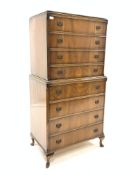 Early 20th century walnut Queen Anne style tall boy, with four drawers over four drawers,
