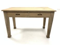 19th century oak side table, two frieze drawers raised on square tapering supports with spade feet,