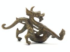 20th Century Oriental bronze dragon with traces of gilding 13cm x 20cm Condition Report &