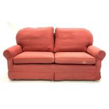 Two seat sofa upholstered in pink loose fabric, W190cm, H85cm,