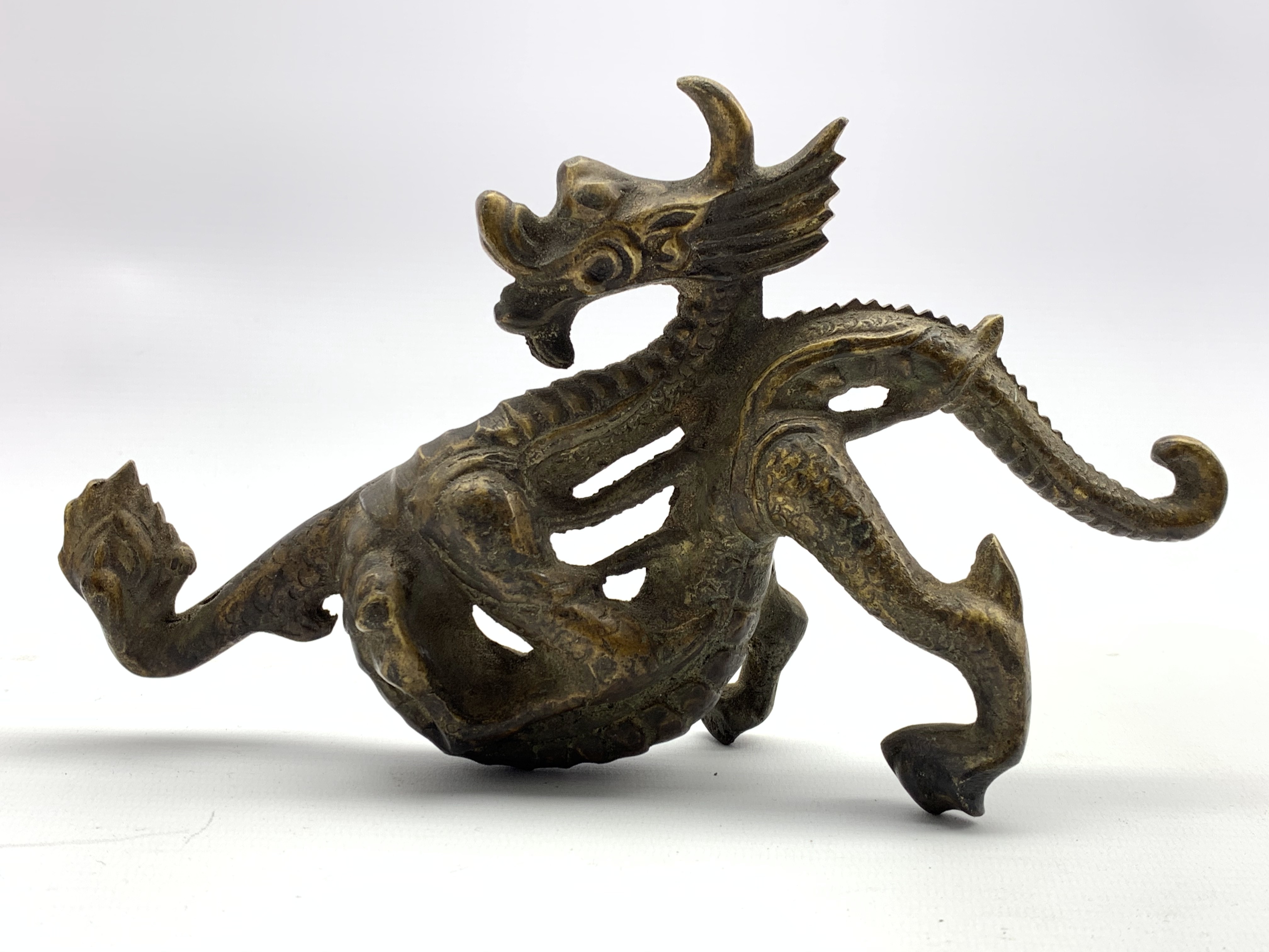 20th Century Oriental bronze dragon with traces of gilding 13cm x 20cm Condition Report & - Image 2 of 2