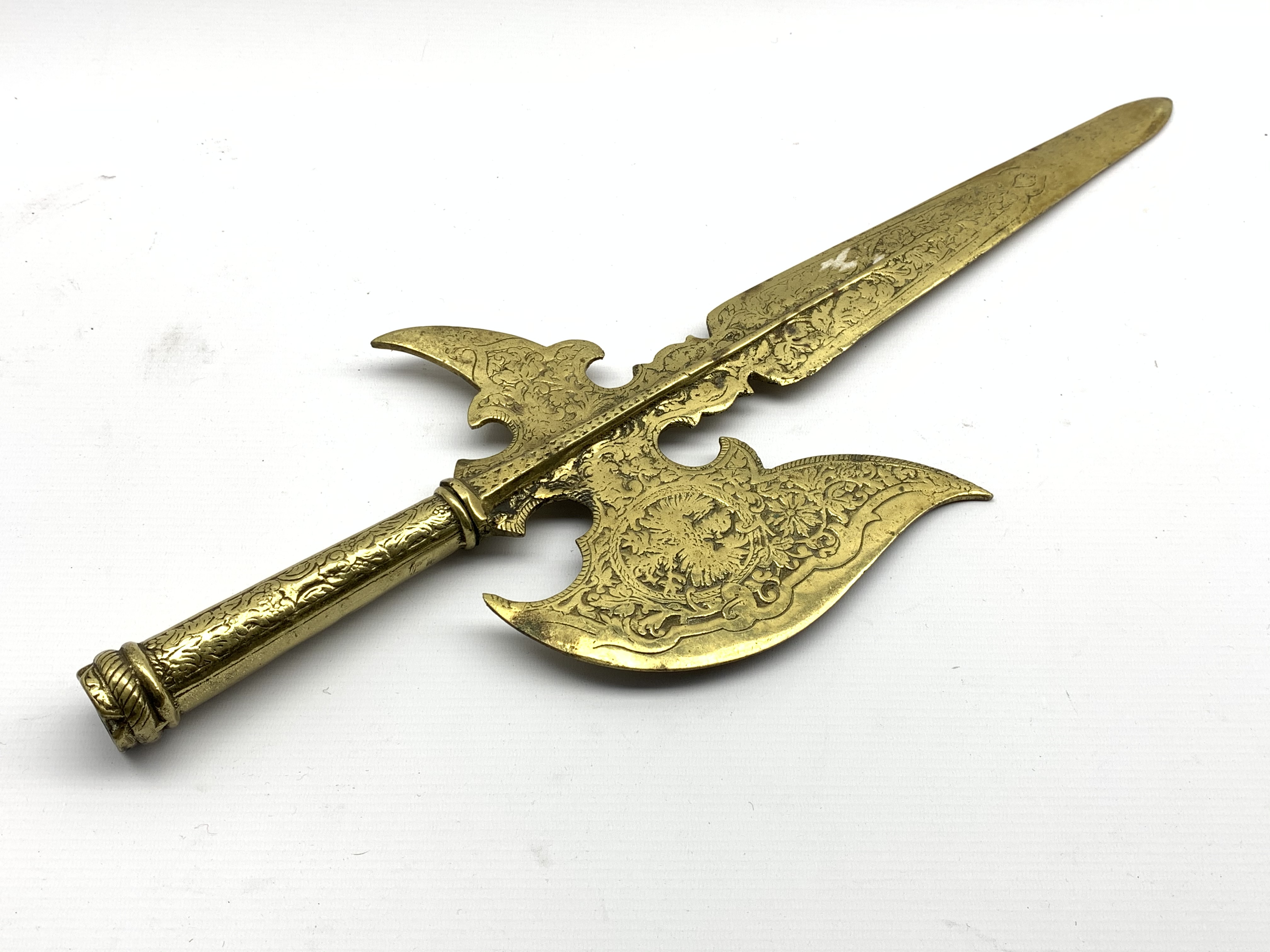 Ornamental brass halberd top,