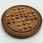 Turned wood solitaire board and clay marbles D23cm Condition Report & Further Details