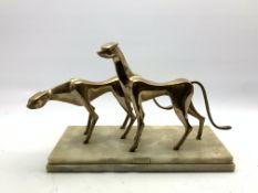 John Mulvey (b 1939) Gilt bronze group of two cheetahs on rectangular marble base,