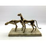 John Mulvey (b 1939) Gilt bronze group of two cheetahs on rectangular marble base,