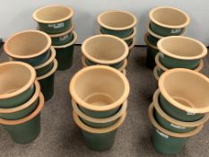 Set twenty seven green glazed terracotta circular flower pots/planters, D32cm,