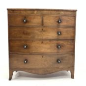 19th Century mahogany bow front chest of two short and three long drawers,