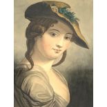 19th century head and shoulders portrait of a girl in a straw hat,