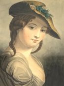 19th century head and shoulders portrait of a girl in a straw hat,