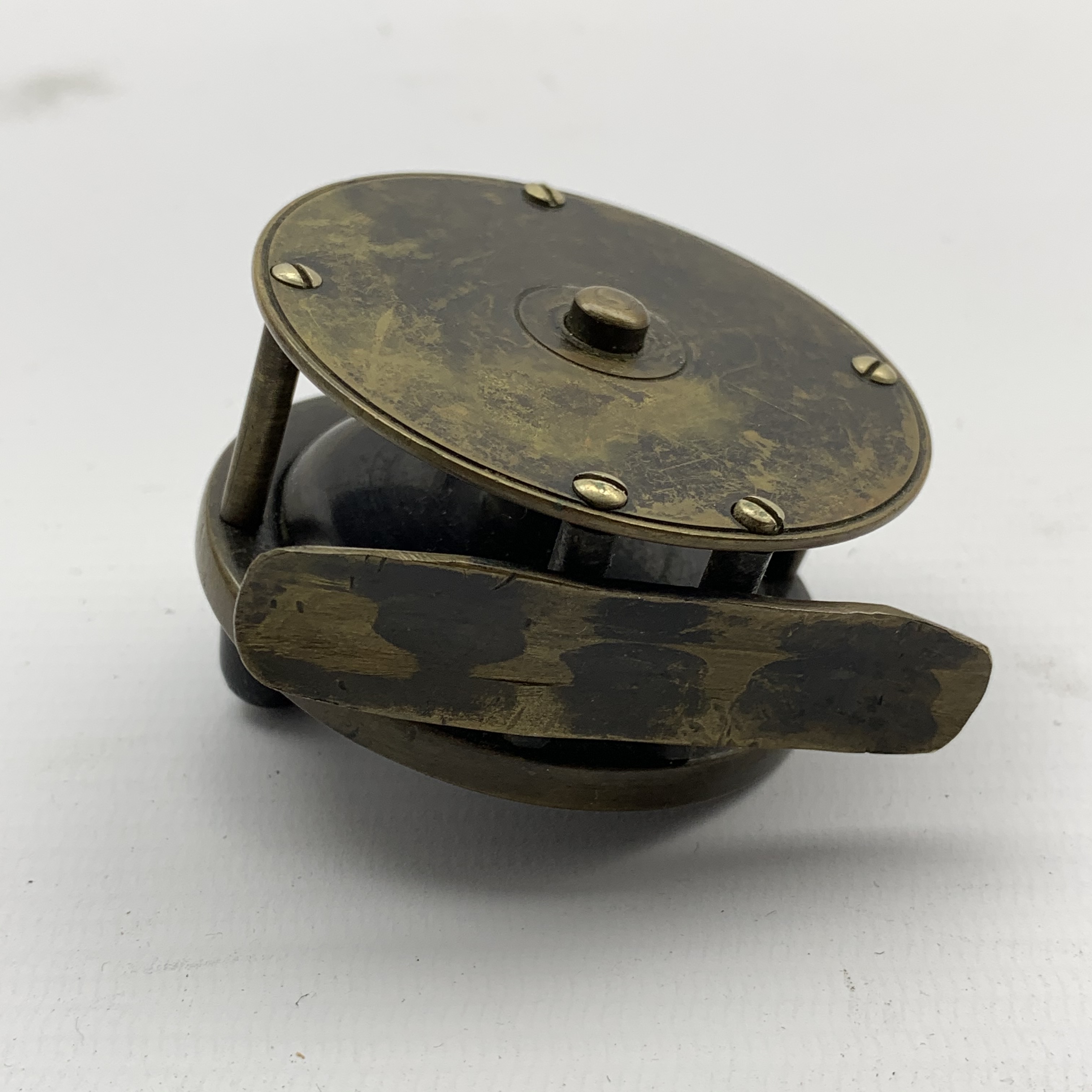 Small brass centre pin fishing reel, no visible makers name or mark, D6. - Image 3 of 3