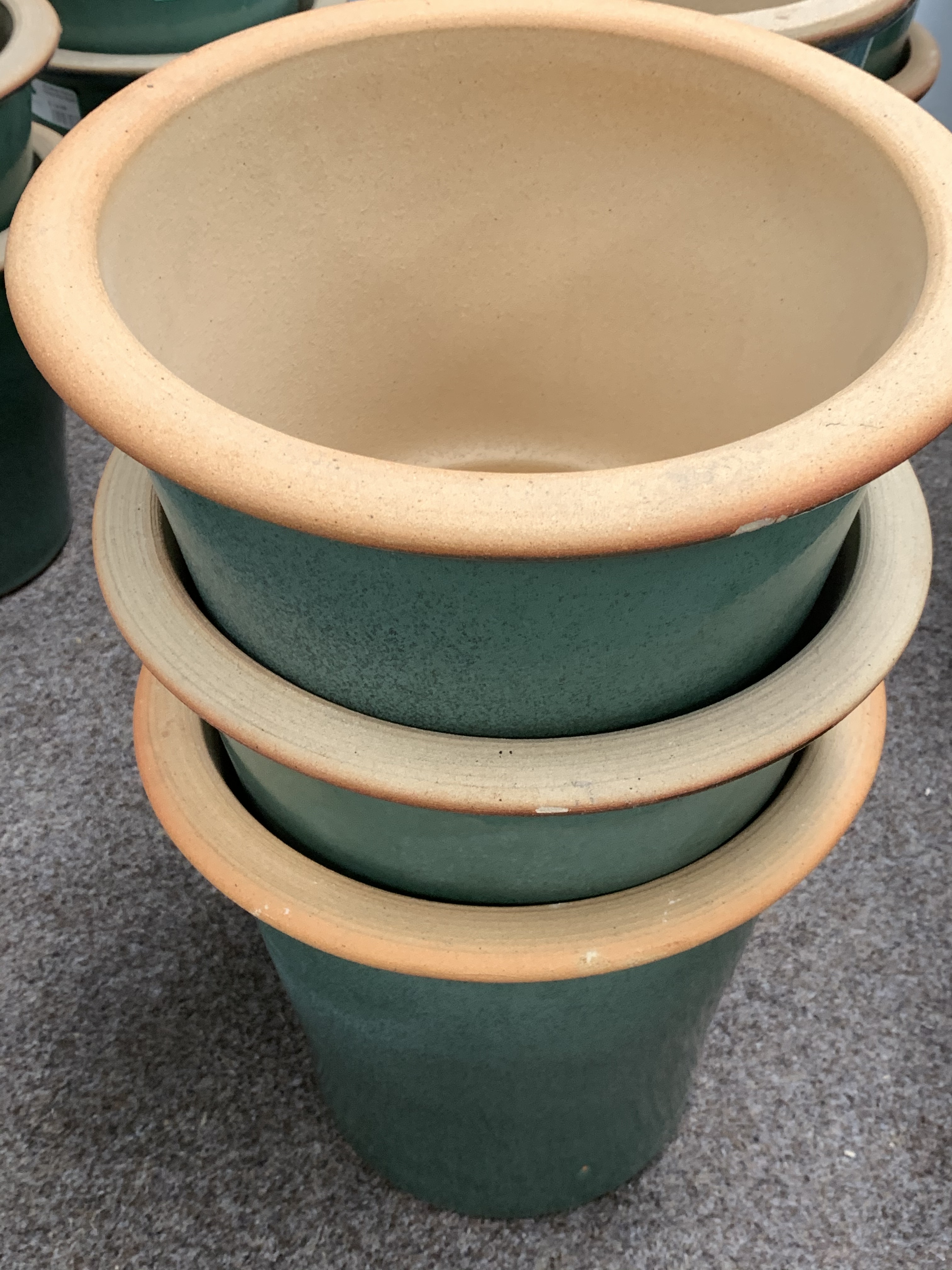 Set twenty seven green glazed terracotta circular flower pots/planters, D32cm, - Image 3 of 4