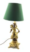 Gilt metal table lamp with cherub stem on a rococo style base H46cm excluding shade