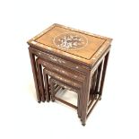 20th century oriental hardwood nest of four tables with mother of pearl inlay, 51cm x 36cm,