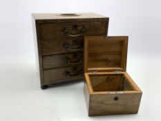 Victorian ash miniature chest of four long drawers on bun feet W26cm and a single division tea