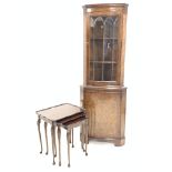 20th century walnut corner display cabinet with astragal glazed doors enclosing two shelves over