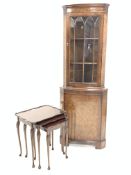 20th century walnut corner display cabinet with astragal glazed doors enclosing two shelves over