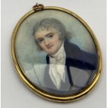 Miniature oval portrait of a gentleman in a blue coat and white stock,