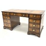 George III style walnut pedestal desk,