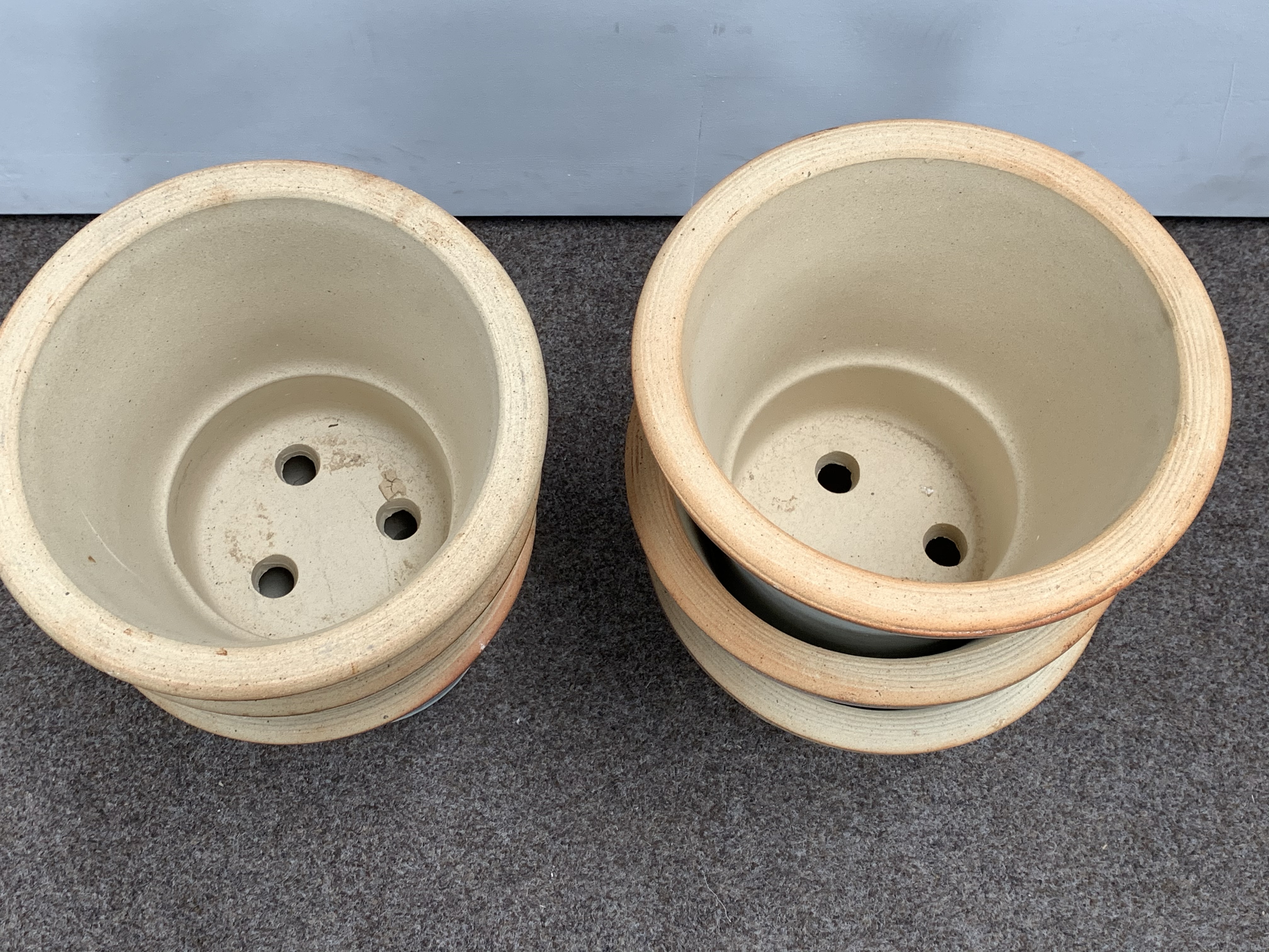 Set six white and blue glazed terracotta plant pots/planters, D33cm, - Image 2 of 2