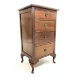 Early 20th century walnut four drawer pedestal chest with cabriole supports, W43cm, H76cm,