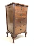 Early 20th century walnut four drawer pedestal chest with cabriole supports, W43cm, H76cm,