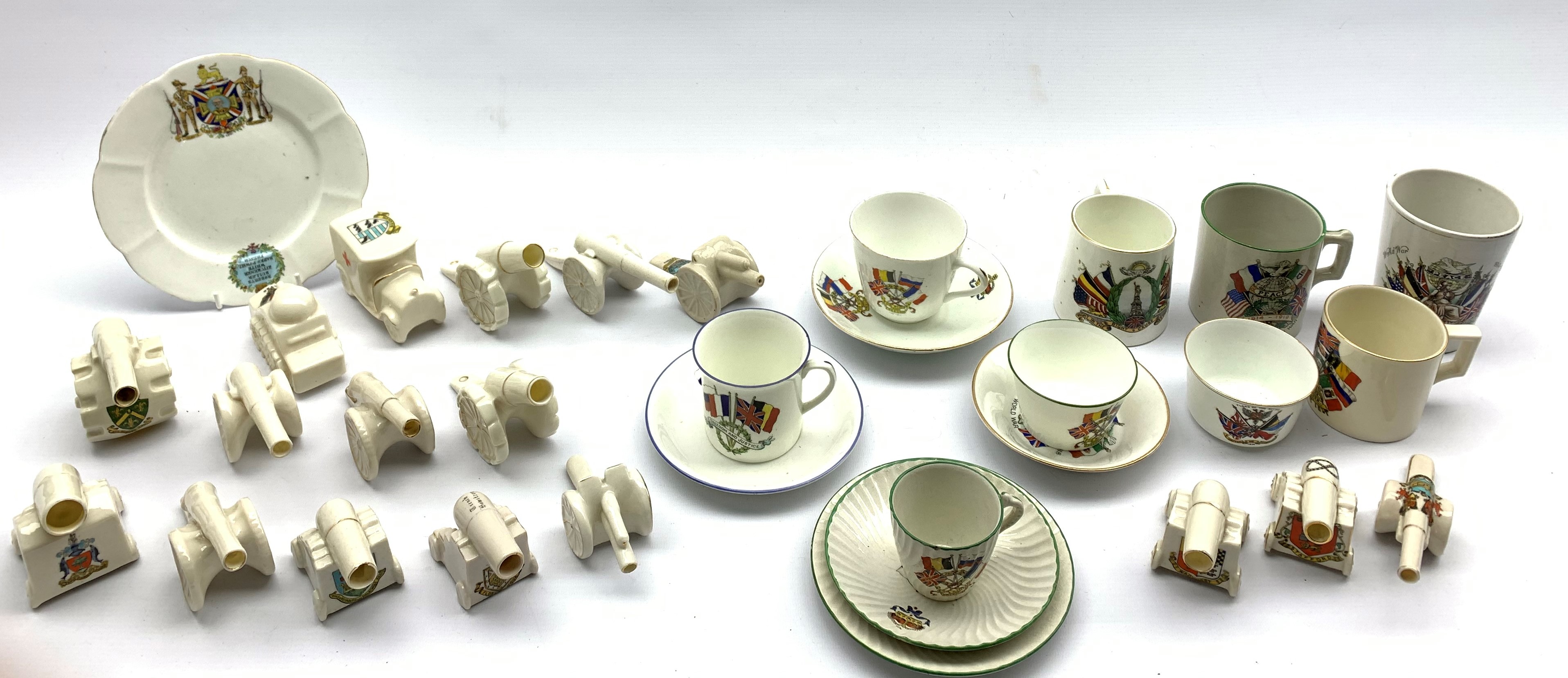 Predominantly WWI crested china by various makers including Heathcote China, W.H.